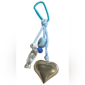 Gold Heart Bag Charm with Fish